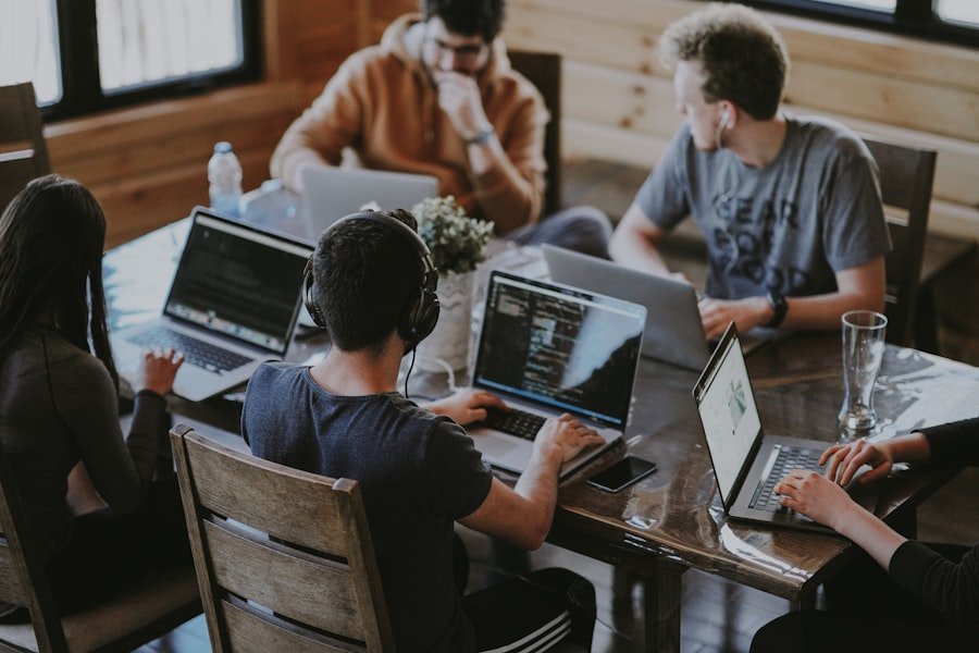 Startup team working together